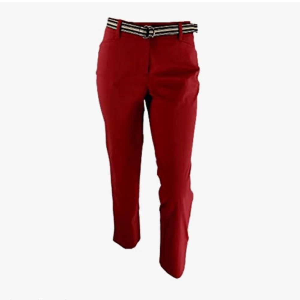 NWT $65 rafaella women’s red pants sz 6 with belt 1124
